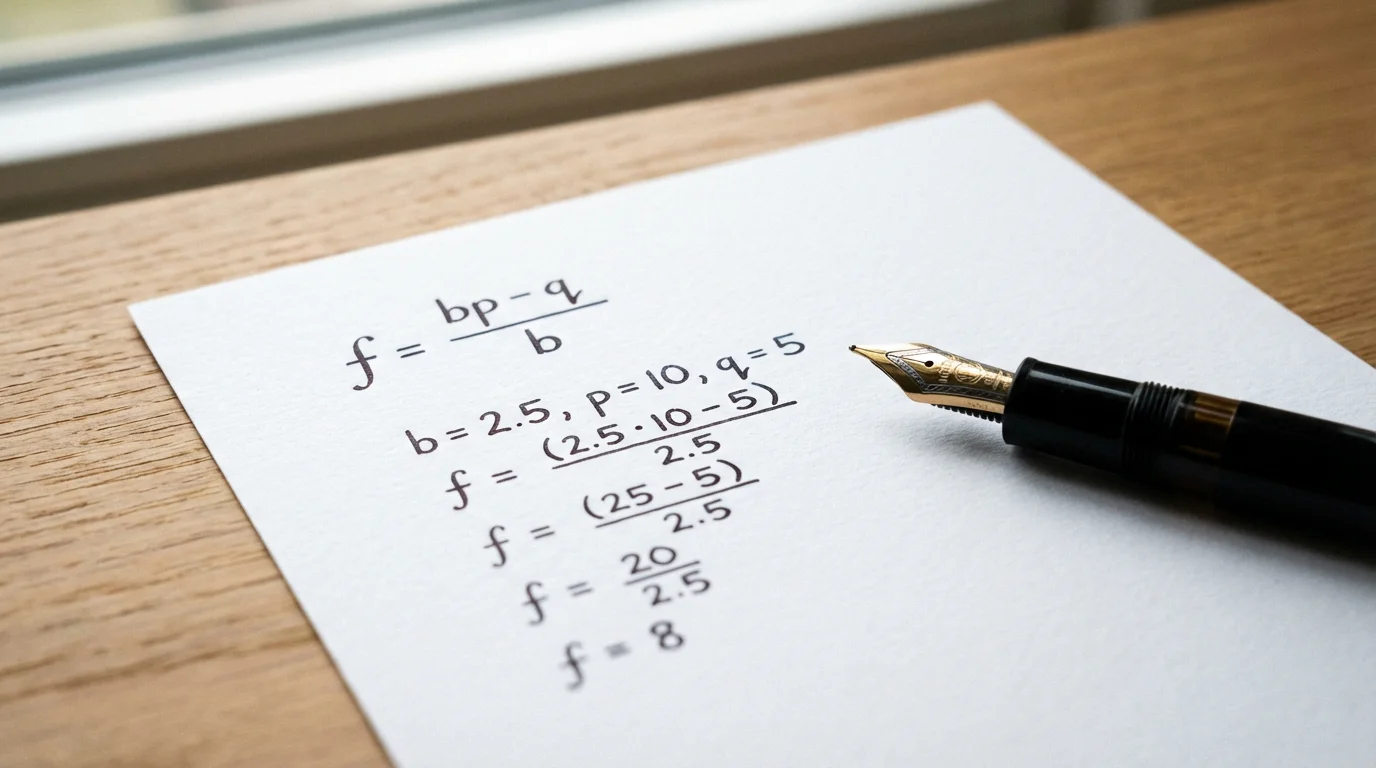 Formula matematica scritta su un foglio bianco con penna su una scrivania ordinata
