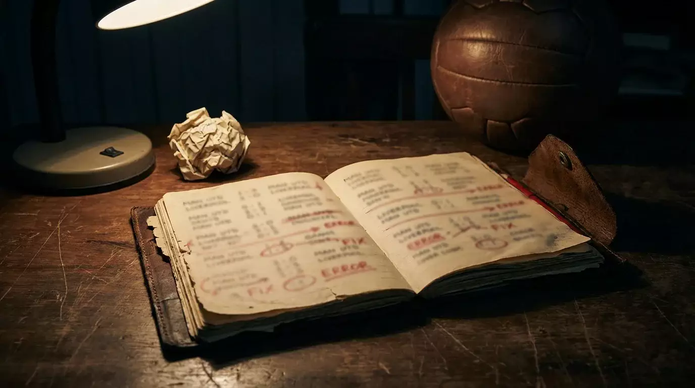 Registro di scommesse con annotazioni di errori e correzioni su un tavolo da lavoro