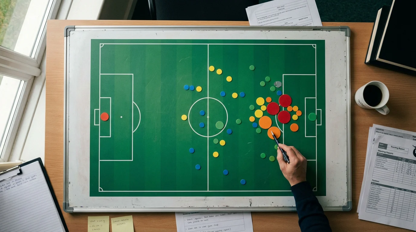 Mappa di tiro xG di una partita di calcio con punti colorati su un campo da gioco