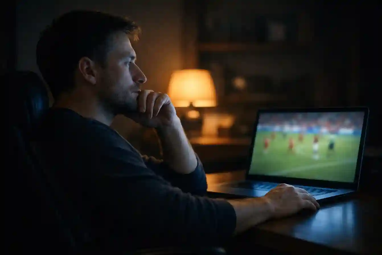 Persona pensierosa davanti a uno schermo che riflette prima di scommettere