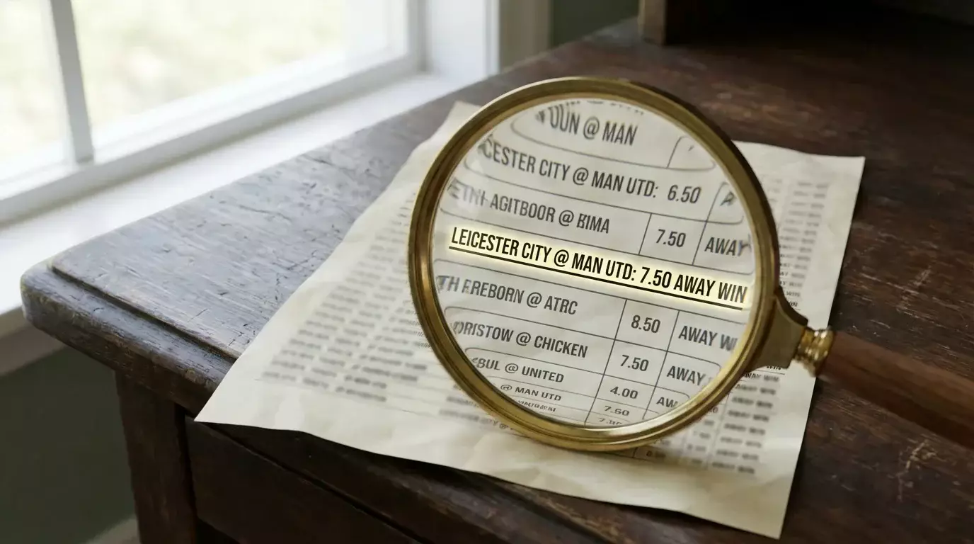 Lente di ingrandimento appoggiata su un foglio con quote di scommesse calcistiche